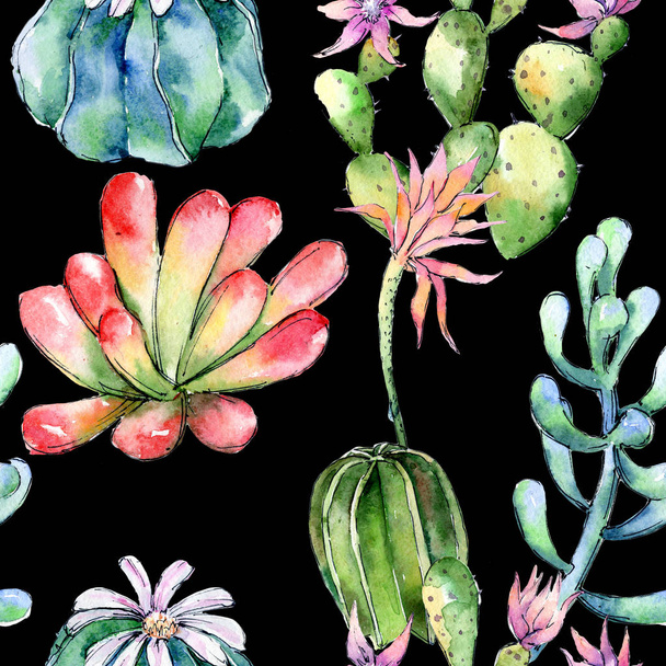 Wildflower cactuses flower pattern in a watercolor style. - Foto, Imagem