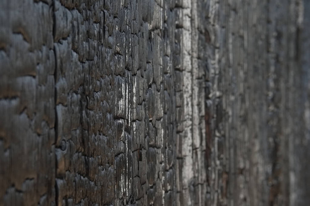 Burned boards, vertical texture - Foto, Imagem