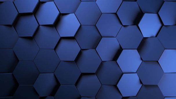 blauwe metalen futuristische zeshoeken background.3d render illustratie - Foto, afbeelding