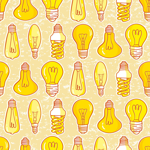 Vector seamless pattern with light bulbs. Hand drawn design. - Vector, Image
