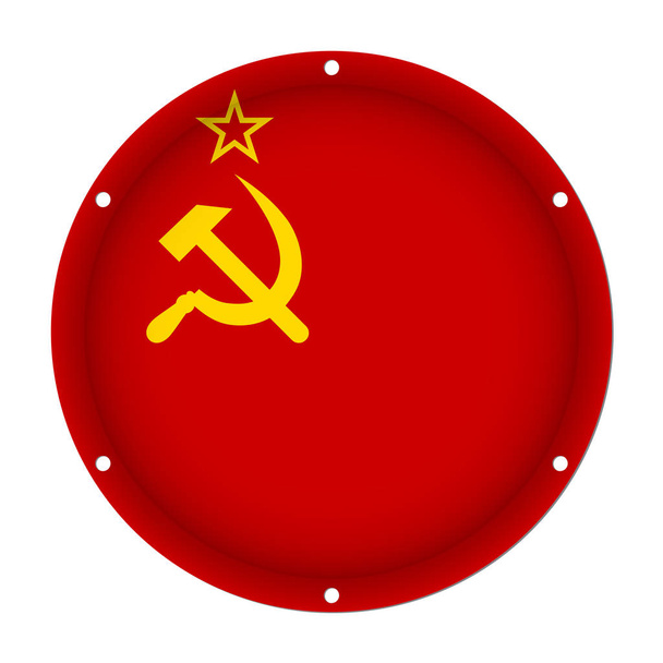 στρογγυλή μεταλλική σημαία της Σοβιετικής Ένωσης, οπές βιδών - Διάνυσμα, εικόνα