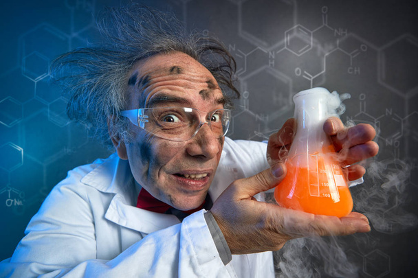 scientist with the dirty face of the explosion  - Photo, image