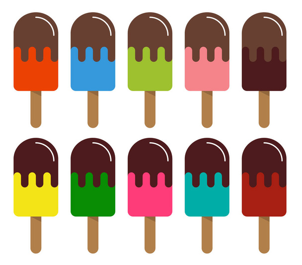 Kolekce 10 různých ice lolly příchutí máčené v čokoládě - Vektor, obrázek