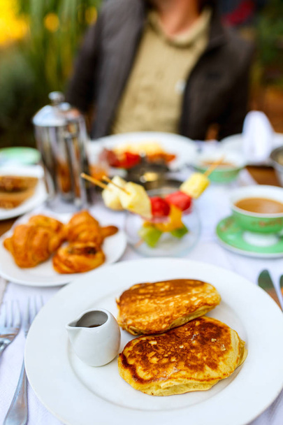 Delicious beakfast with pancakes - Foto, Imagen