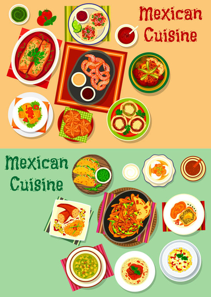 Mexicaanse keuken lunchgerechten met vlees snack pictogram - Vector, afbeelding