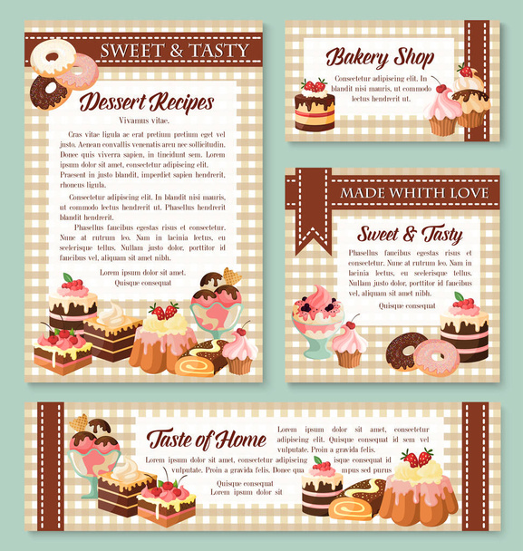 デザート菓子とケーキとパンの店バナー - ベクター画像