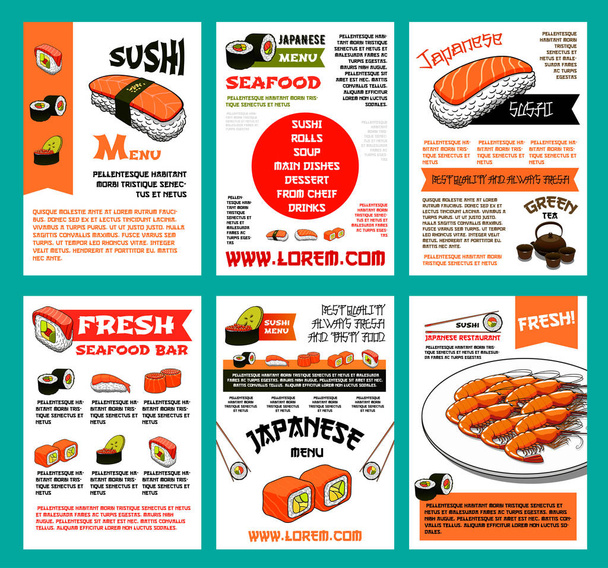 Sushi menu template set for japanese food design - Vector, Image