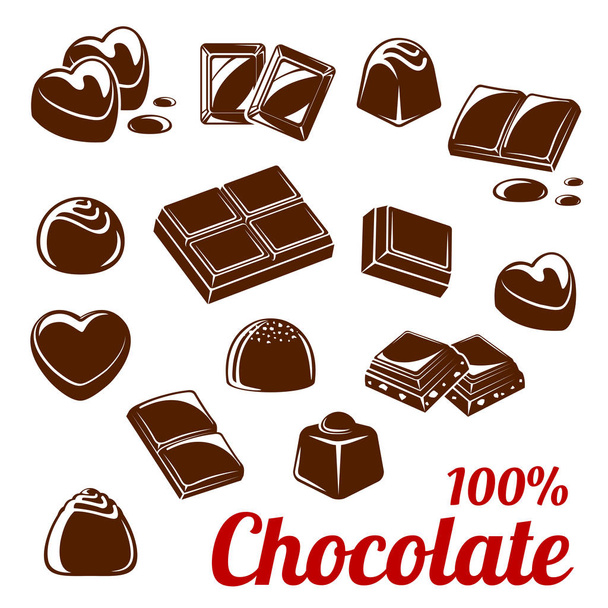 Schokoriegel und Süßigkeiten-Icon-Set für Food Design - Vektor, Bild