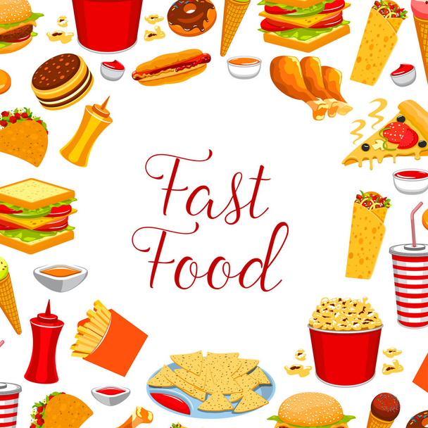 Fast food étterem étel keret poszter design - Vektor, kép