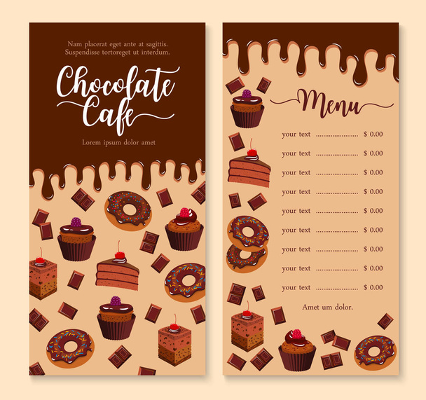 Çikolata pasta ve tatlı menü şablonu tasarımı - Vektör, Görsel