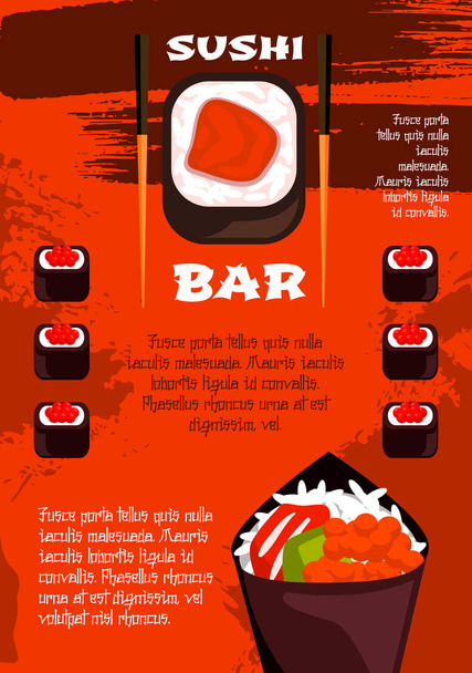 Modelo de cartaz de bar de sushi, design de cozinha japonesa
 - Vetor, Imagem