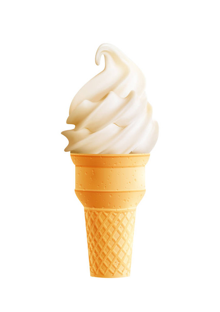Vanilla ice cream cone realistic 3d icon - Διάνυσμα, εικόνα
