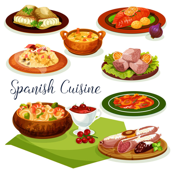 İspanya mutfağı yemek menüsü çizgi film simgesi tasarım - Vektör, Görsel