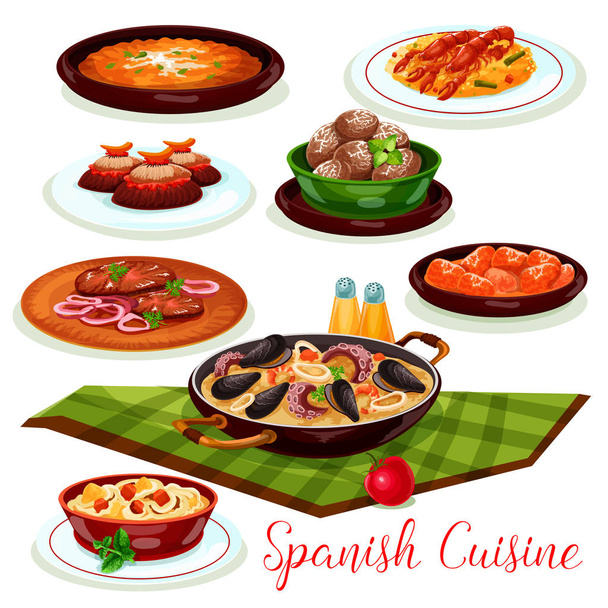 Spanische Küche traditionelles Abendessen Diches Symbol - Vektor, Bild