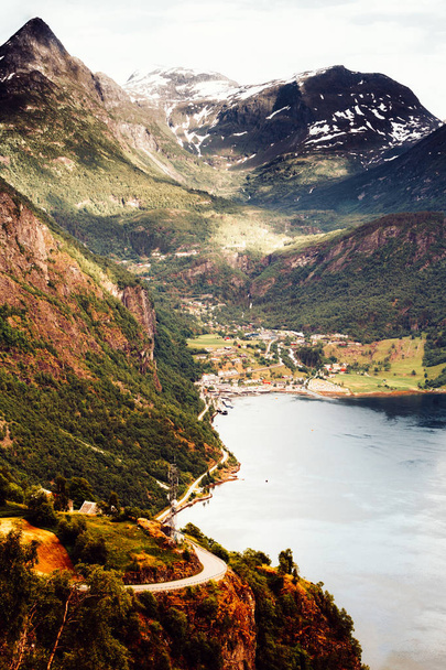 Geirangerfjord and Geiranger village in Norway - Photo, Image