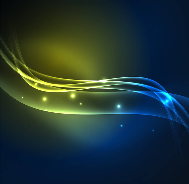 Energy lines, glowing waves in the dark, vector abstract background - Vector, Image