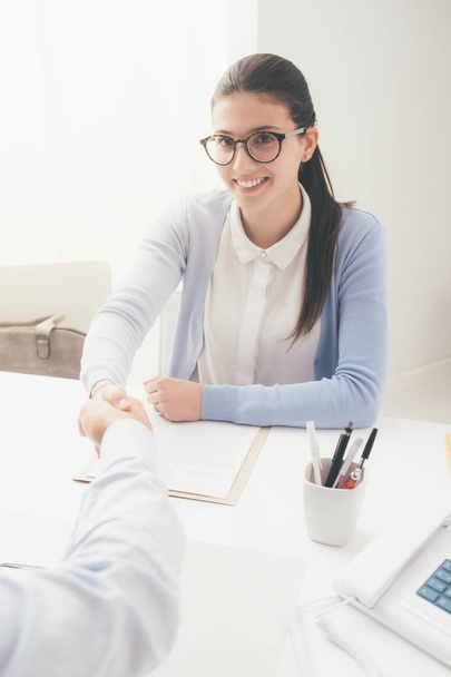 woman during successful job interview - Photo, Image