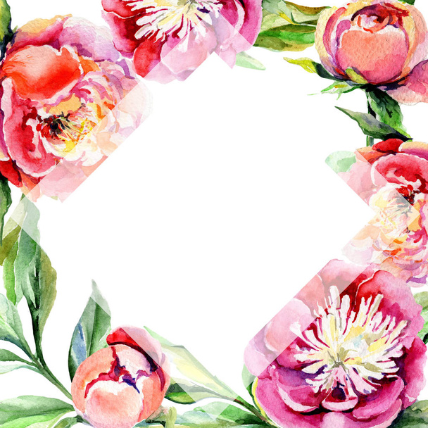 Wildflower peony flower frame in a watercolor style. - Photo, Image