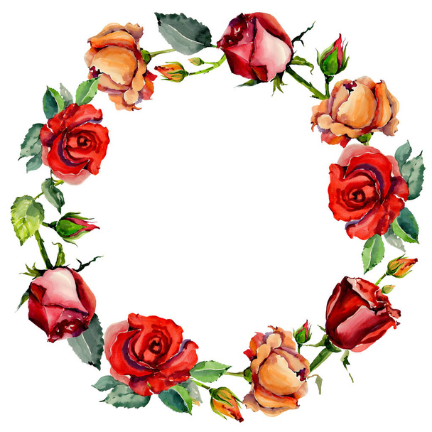Wildflower rose flower wreath in a watercolor style. - Photo, Image