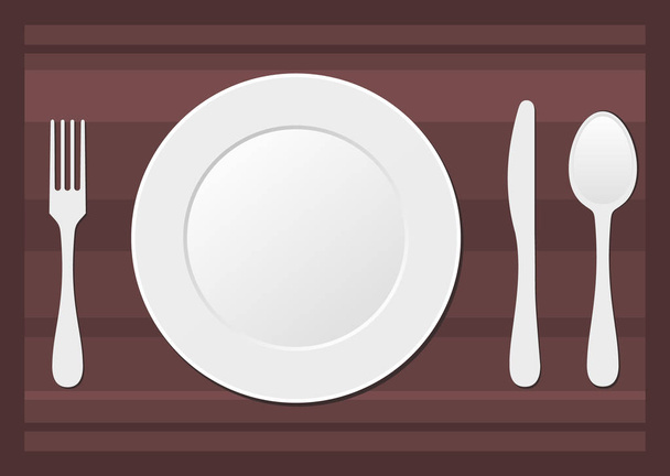 Tenedor, cuchillo, cuchara y plato
 - Vector, imagen
