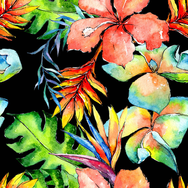 Trooppinen Havaiji lehdet palmu kuvio akvarelli tyyli
. - Valokuva, kuva
