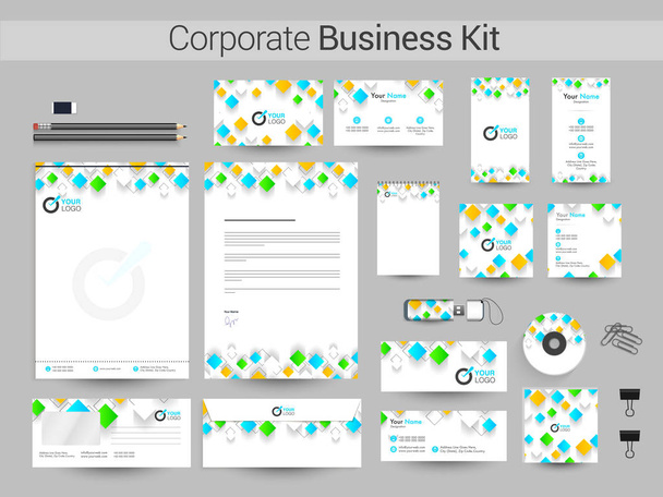 Corporate Business Kit with colorful squares. - Vector, Image