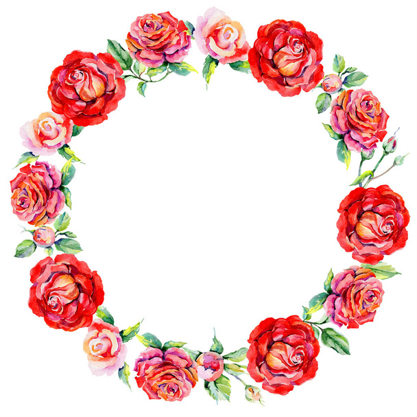 Wildflower rosa flower wreath in a watercolor style . - Photo, Image
