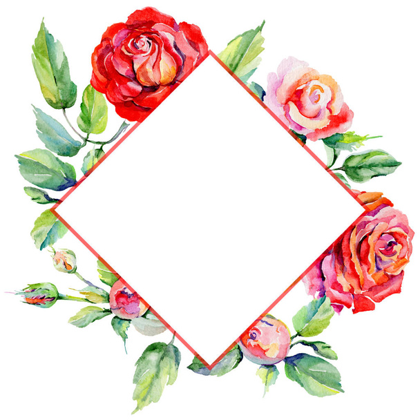 Wildflower rosa flower frame in a watercolor style. - Фото, изображение
