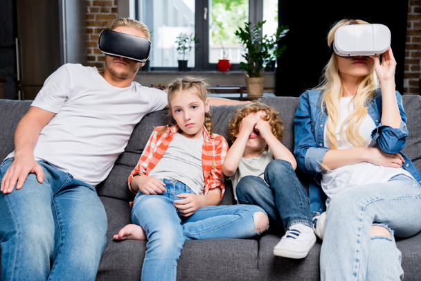family in virtual reality headsets - Photo, Image