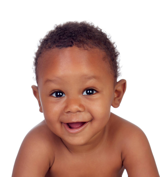 lustig und glücklich afrikanisches Baby isoliert auf weißem Hintergrund - Foto, Bild