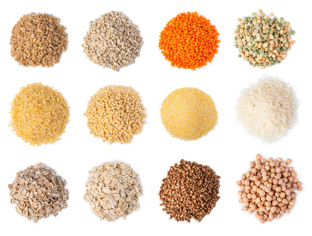Conjunto de cereales aislados sobre fondo blanco
 - Foto, imagen