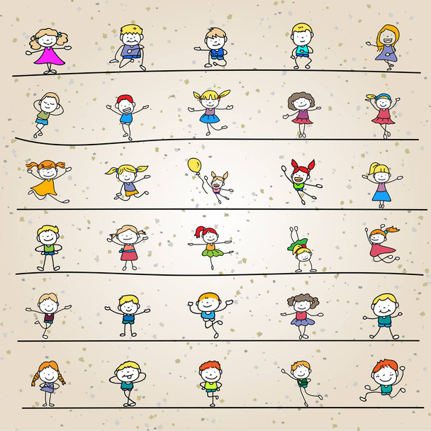 Set di mano disegno astratto felice carino bambini linea arte
 - Vettoriali, immagini