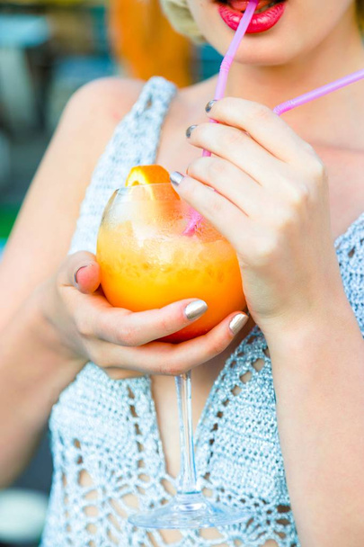 woman with glass of orange juice   - Fotografie, Obrázek