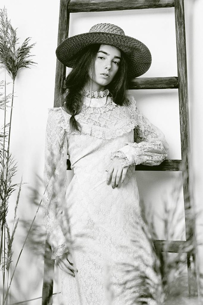 young woman in vintage style dress  - Fotoğraf, Görsel