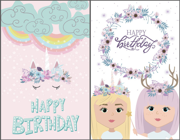 Magic Happy birthday greeting cards - Wektor, obraz