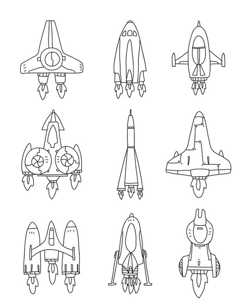 naves espaciales icono dibujado a mano vector conjunto línea arte ilustración
 - Vector, Imagen
