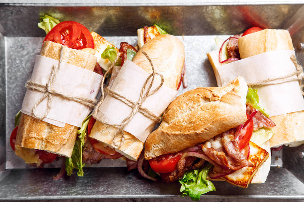Fresh baguette sandwich - Фото, изображение