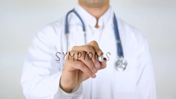 Symptome, Arzt schreibt auf Glas - Foto, Bild