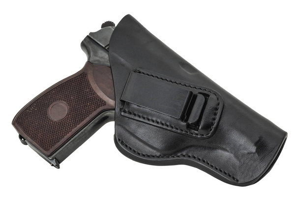 Lisované pouzdro kožené s pistole. Izolovaný - Fotografie, Obrázek