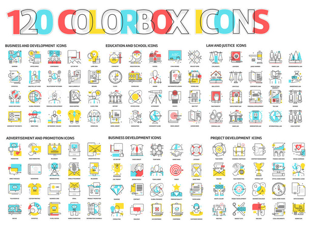 120 farbige Box-Symbole - Vektor, Bild