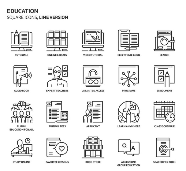 Vzdělávání, čtvercová ikona sada. - Vektor, obrázek