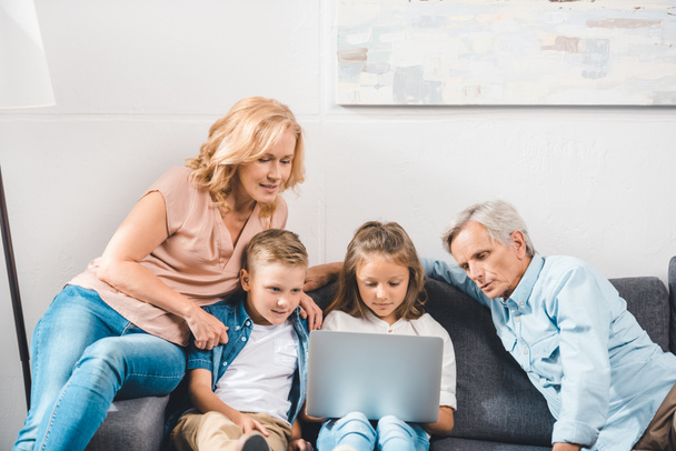 family using laptop - 写真・画像