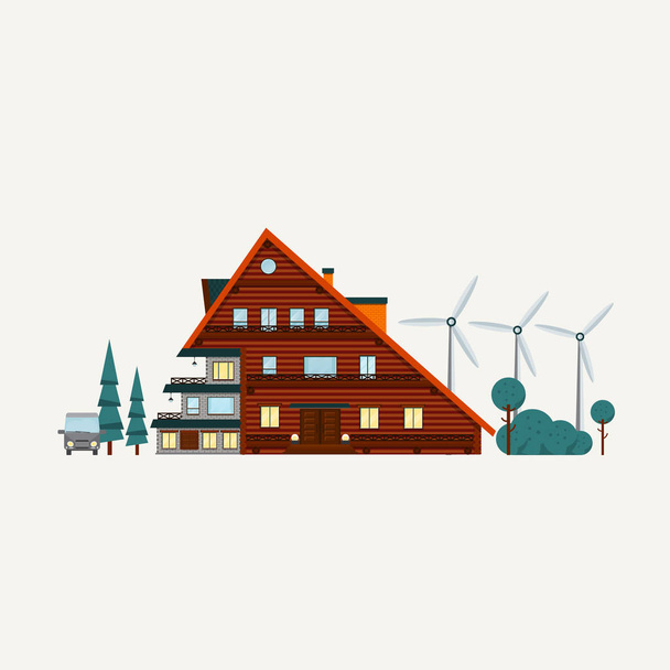 Casa de madera y generadores de viento. Vector
 - Vector, imagen