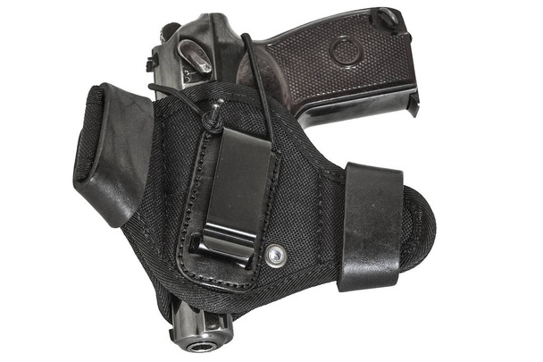 Handgun in the nylon holster. Isolated - Photo, Image