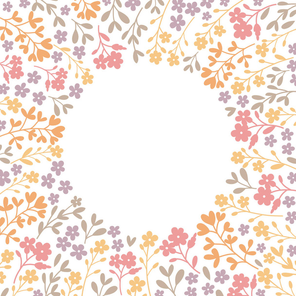 Floral round frame of flowers on white background. Vector illustration. - Vector, Image