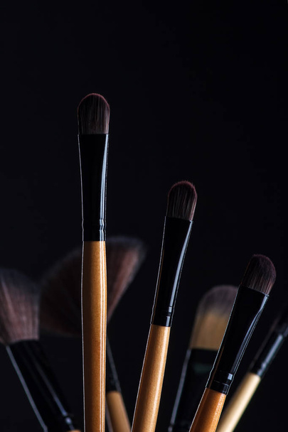 brushes for make-up on black background - Foto, Imagem
