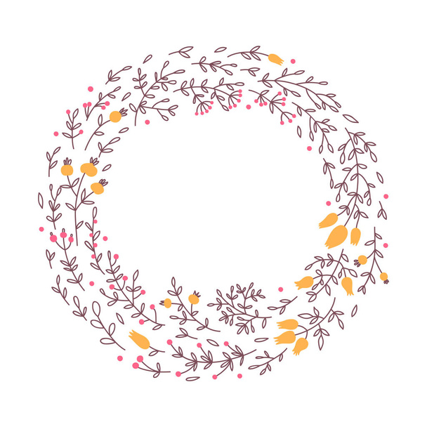 Floral round frame. Floral wreath in vector. - Vector, Imagen