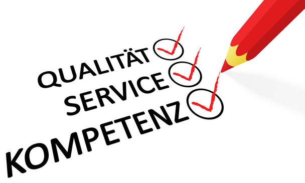 červená tužka a kvalita textu služby kompetence - Vektor, obrázek