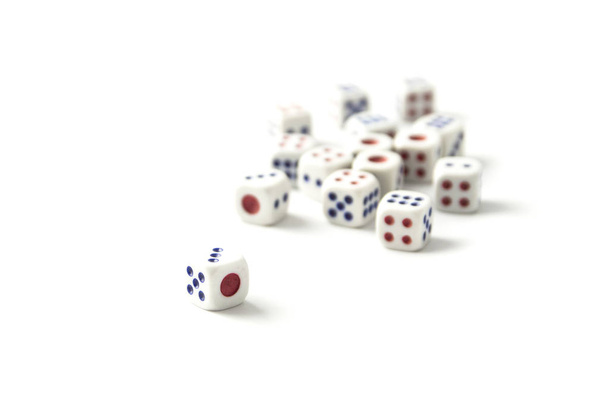 White dices blue and red dot - Photo, Image