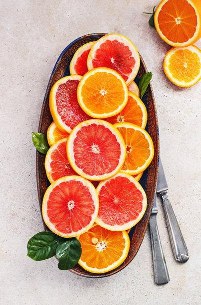 Variety  sliced citrus fruits.  - Photo, Image